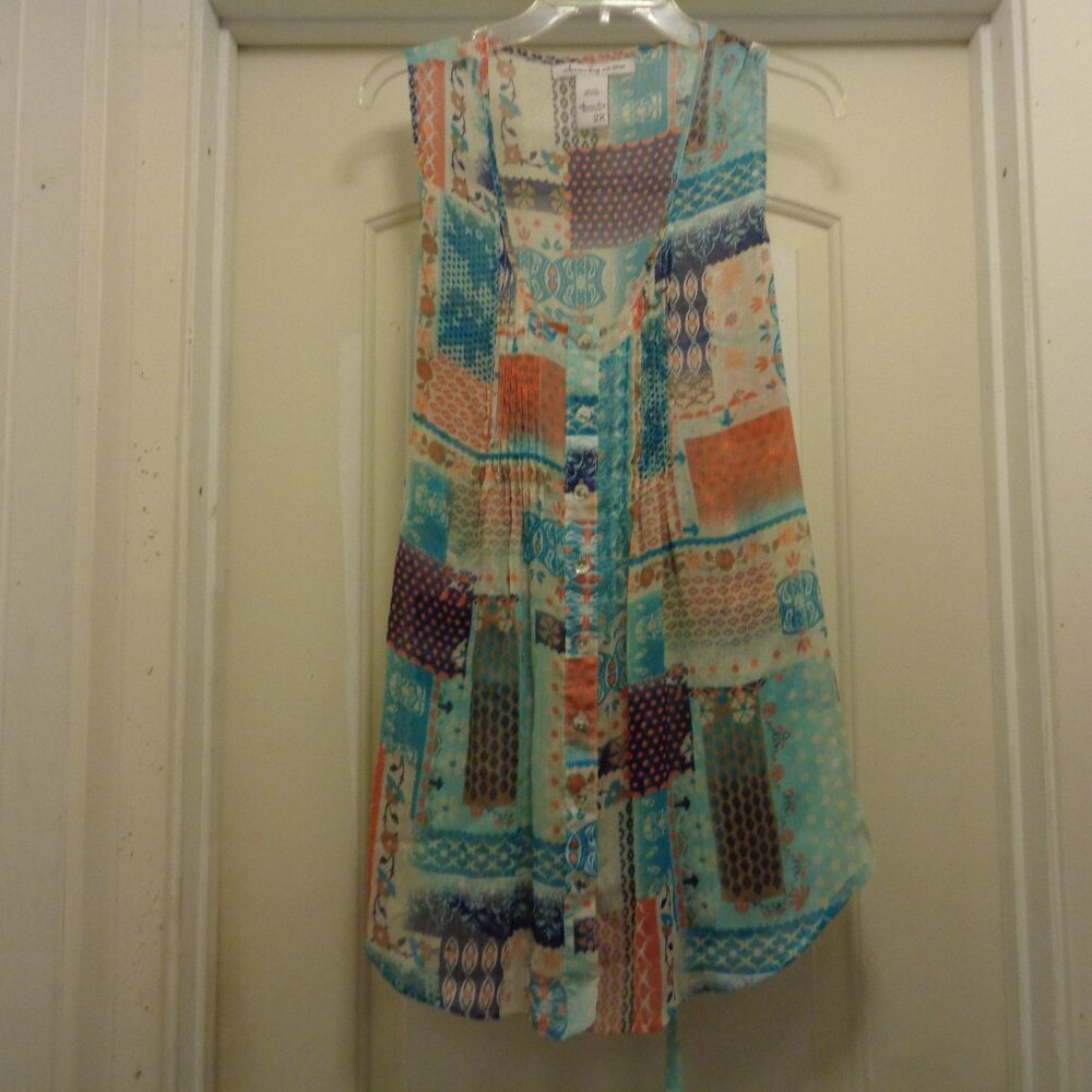 SHEER FEMININITY COUNTRY COQUETTE GIRL AMERICAN RAG PRINT BLOUSE 2 X
